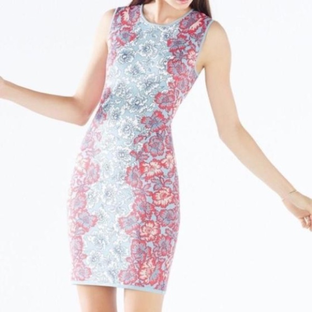 BCBGMAXAZARIA Blue Knit Jacquard Bodycon Formal Dress, Like New - Sz Small